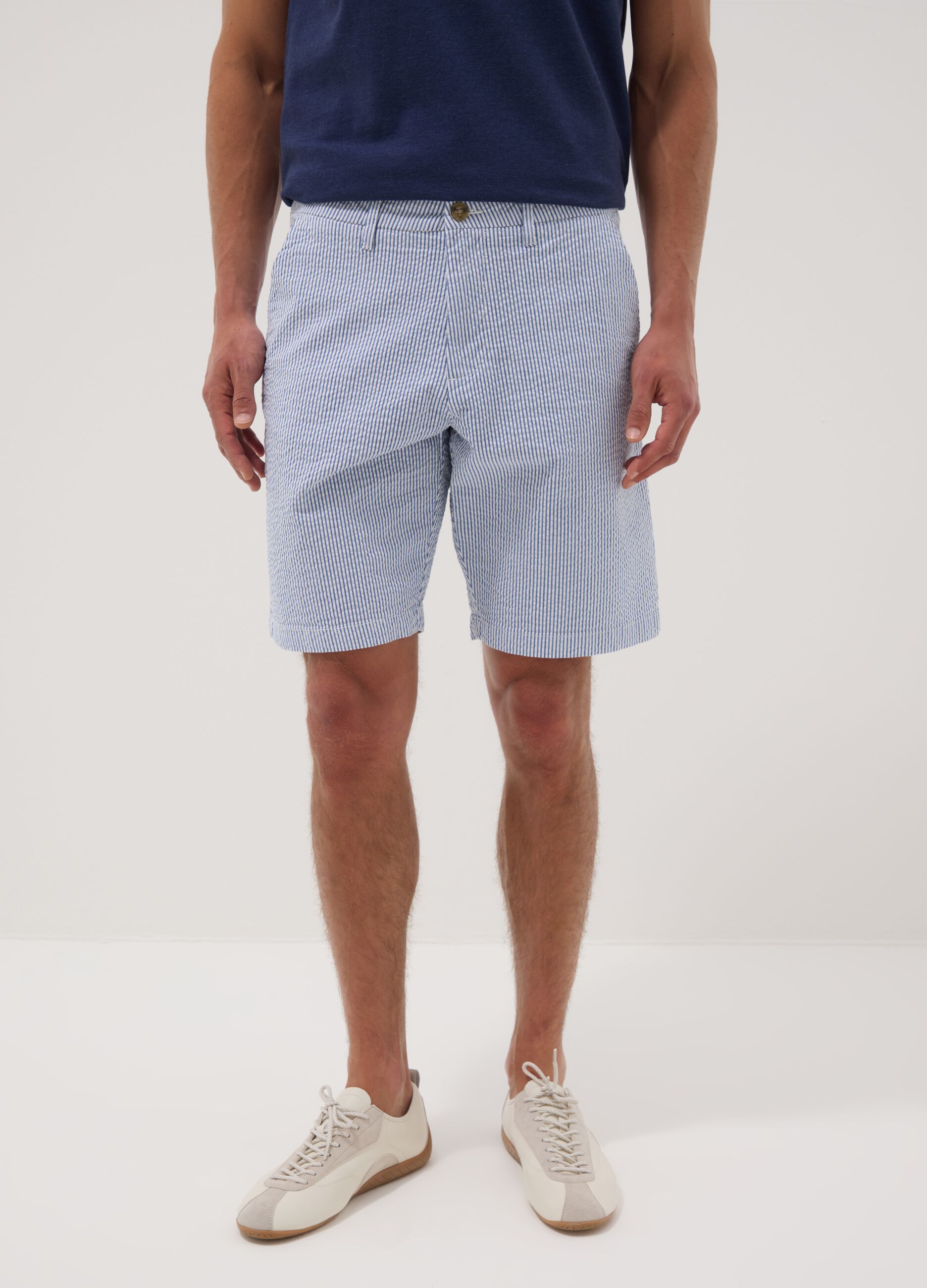 Light blue stretch cotton chino shorts