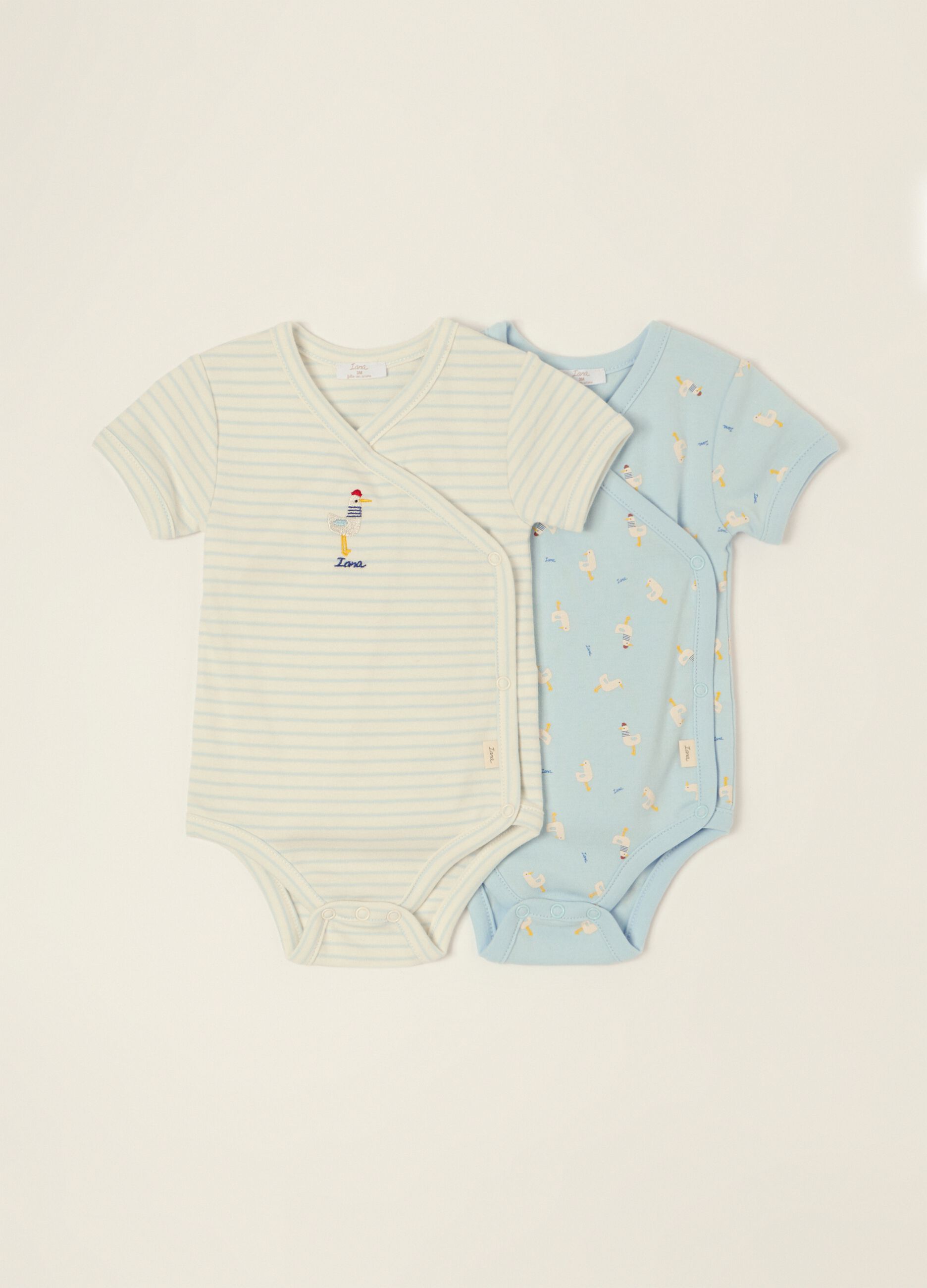 2-pack of multicolour pure cotton baby bodysuits with cute print