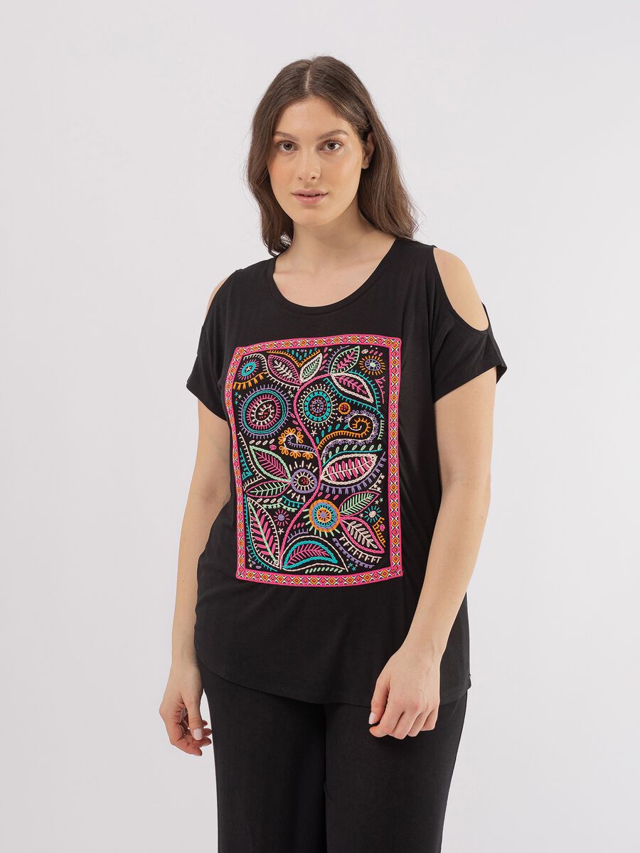T-shirt con ricamo floreale Curvy_1