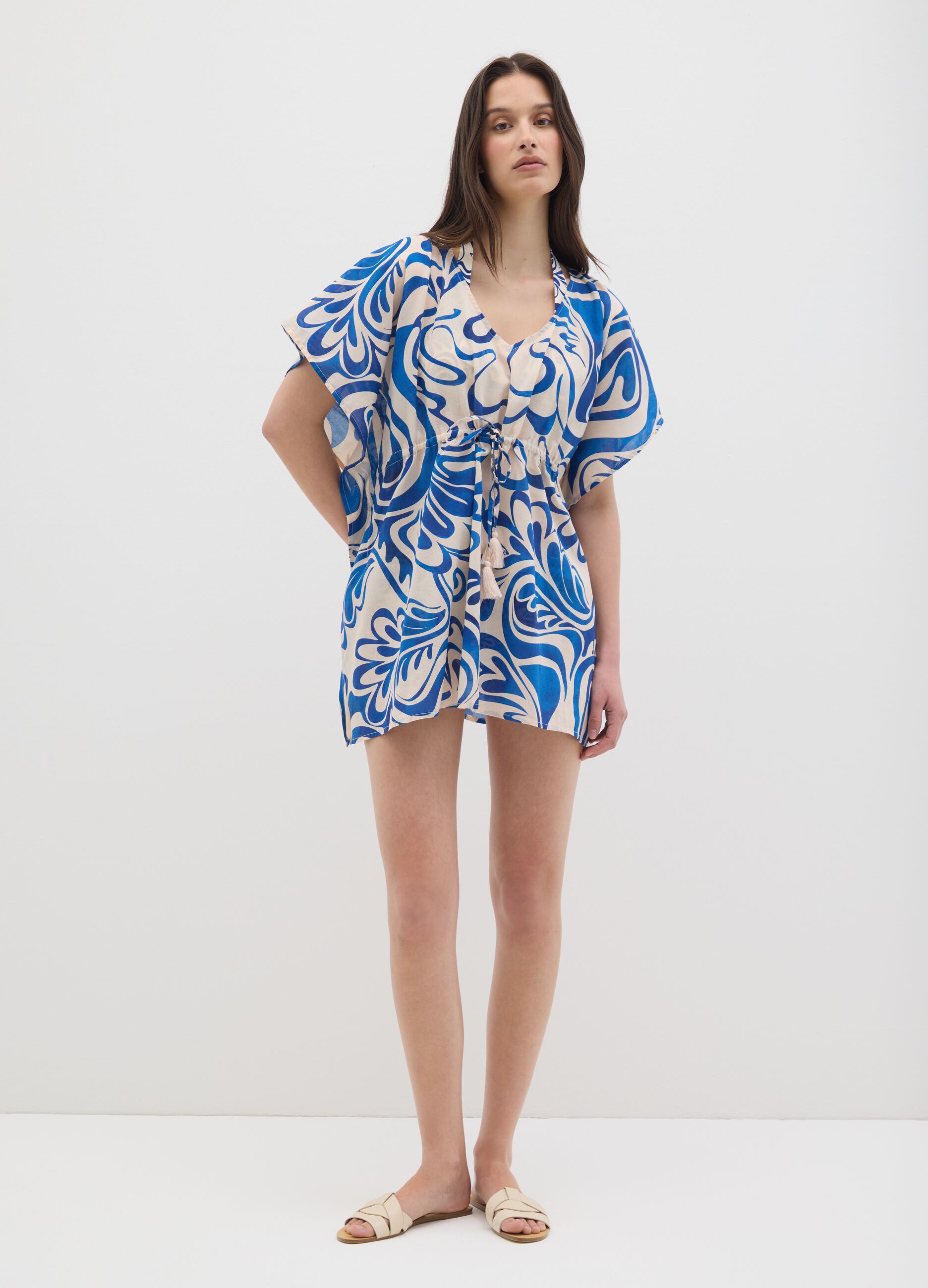 Women's multicolour short cotton kaftan dress