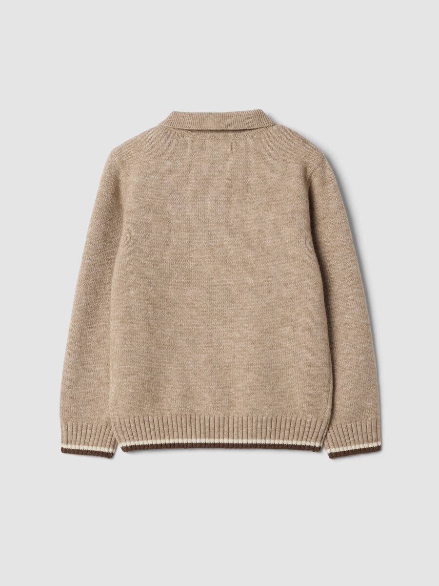 Maglia beige con colletto polo con bordi a costine regular fit_1