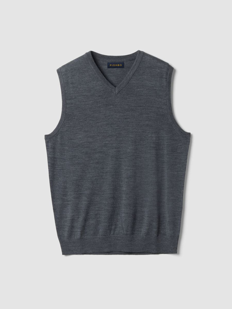 Grey m&eacute;lange pure merino wool deep V-neck waistcoat, regular fit_0