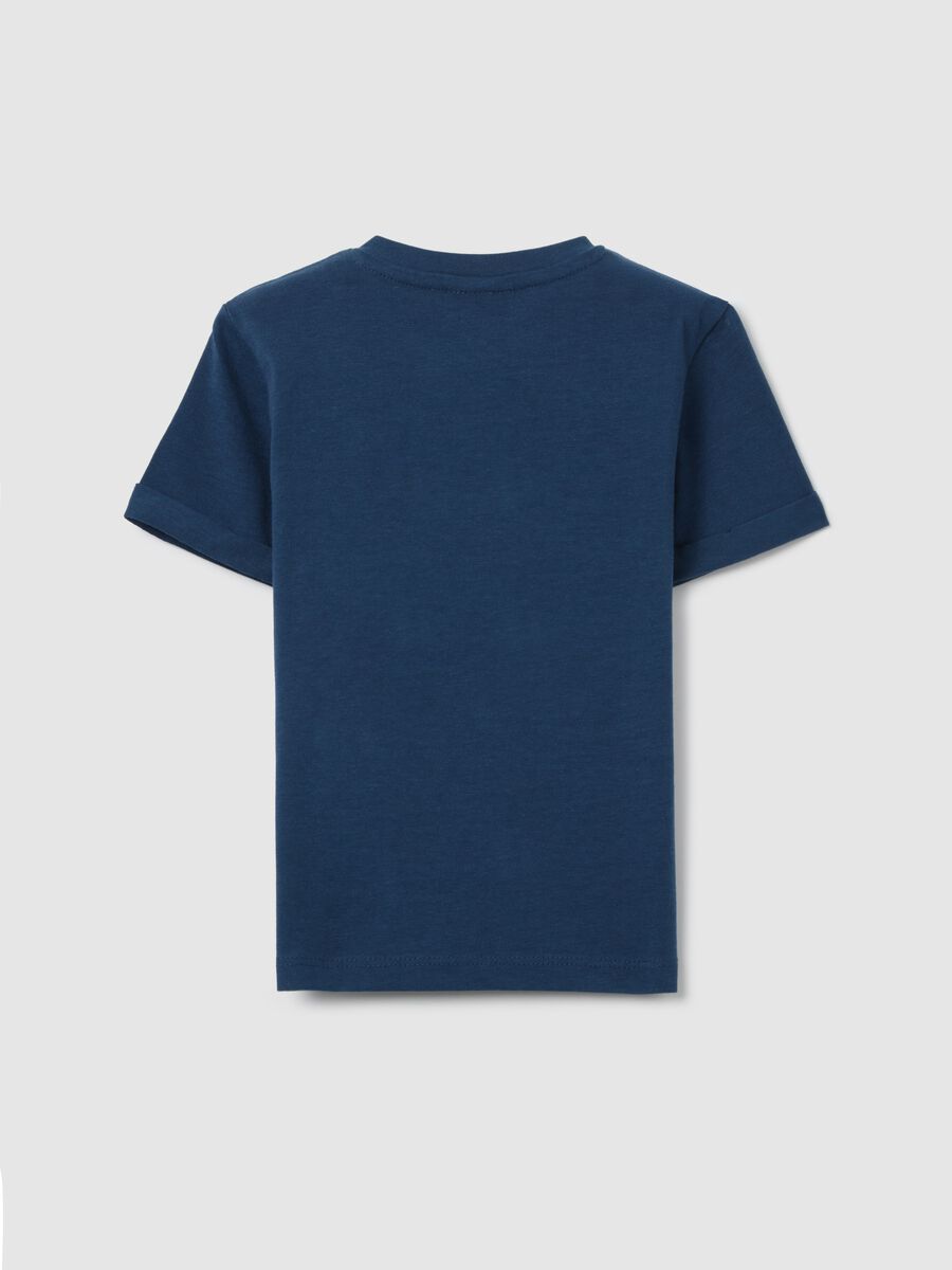 Blue cotton T-shirt with sail boats embroidery_1
