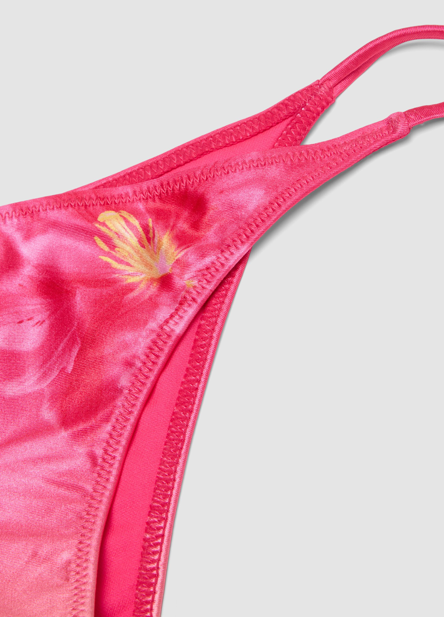 Girls&rsquo; pink floral triangle bikini in stretchy fabric