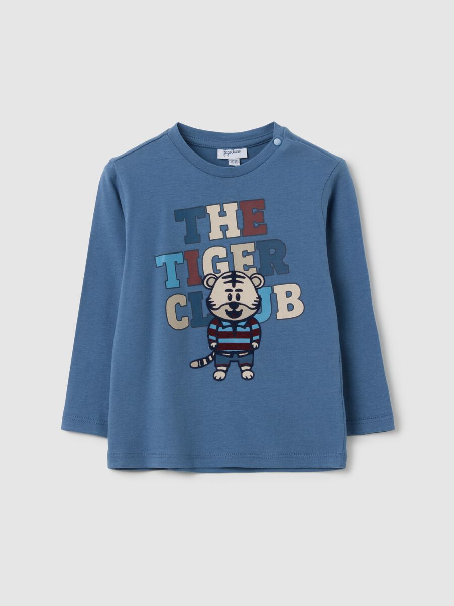 Children's blue pure cotton T-shirt with print_0