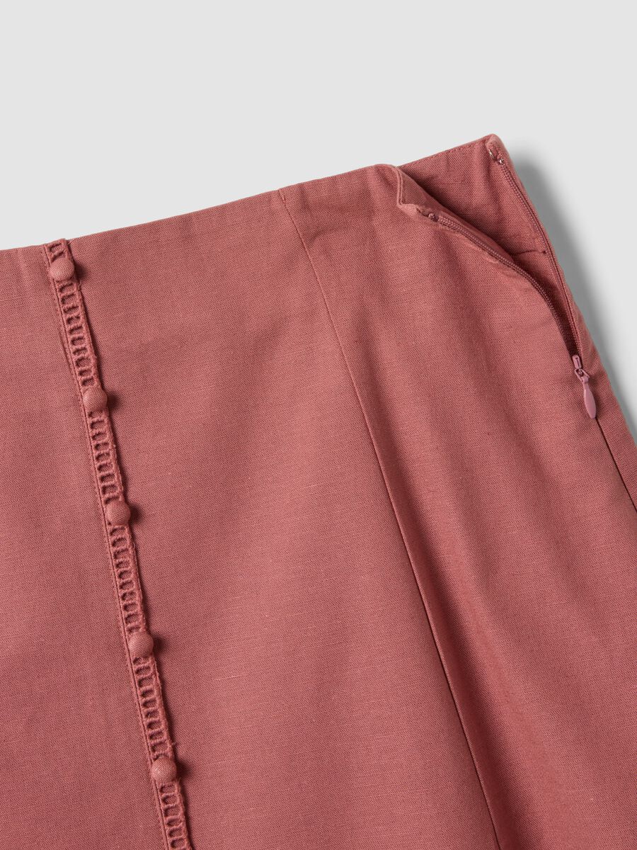 Pink cotton-linen blend skirt with openwork detailing_1