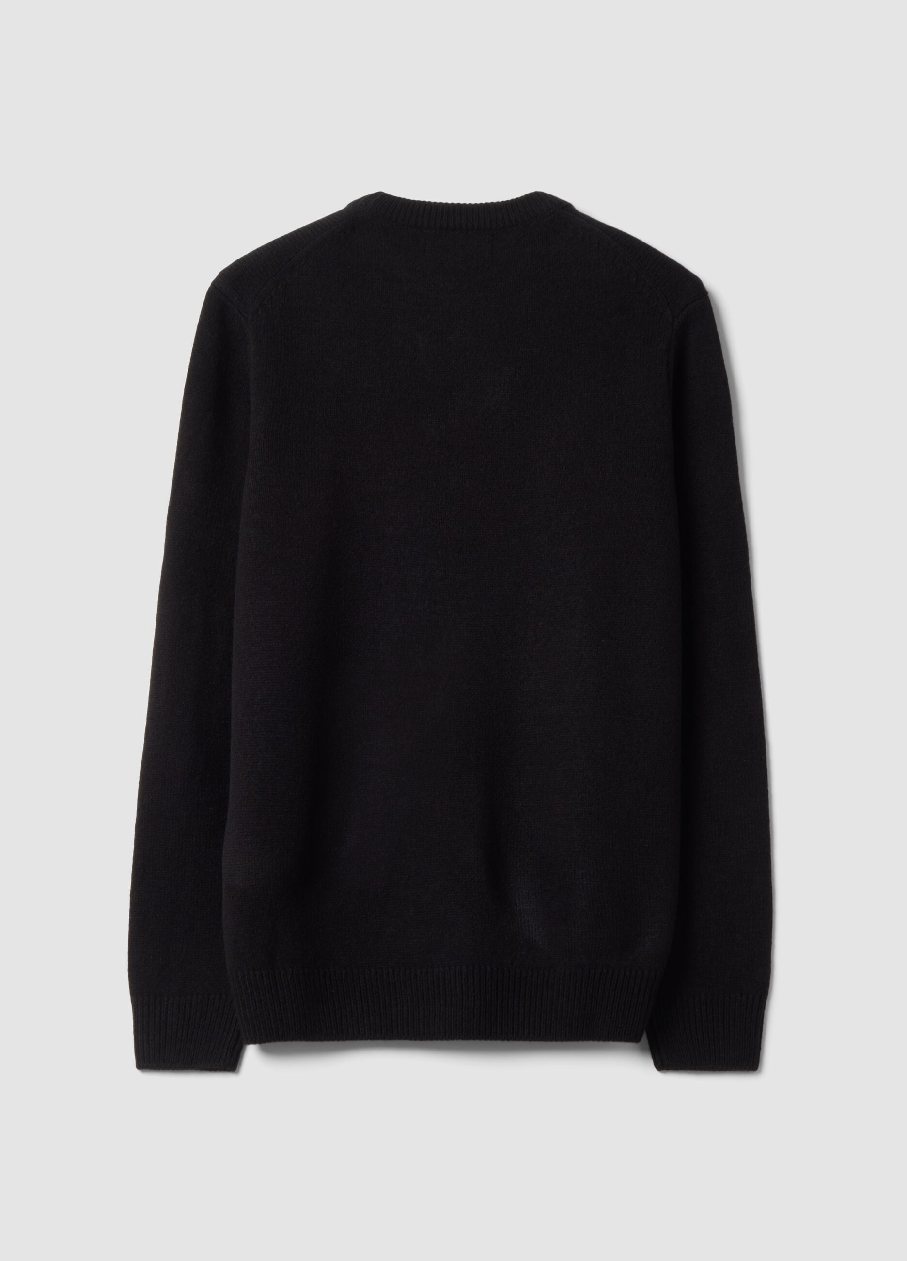Black crew-neck jersey knit jumper, regular fit