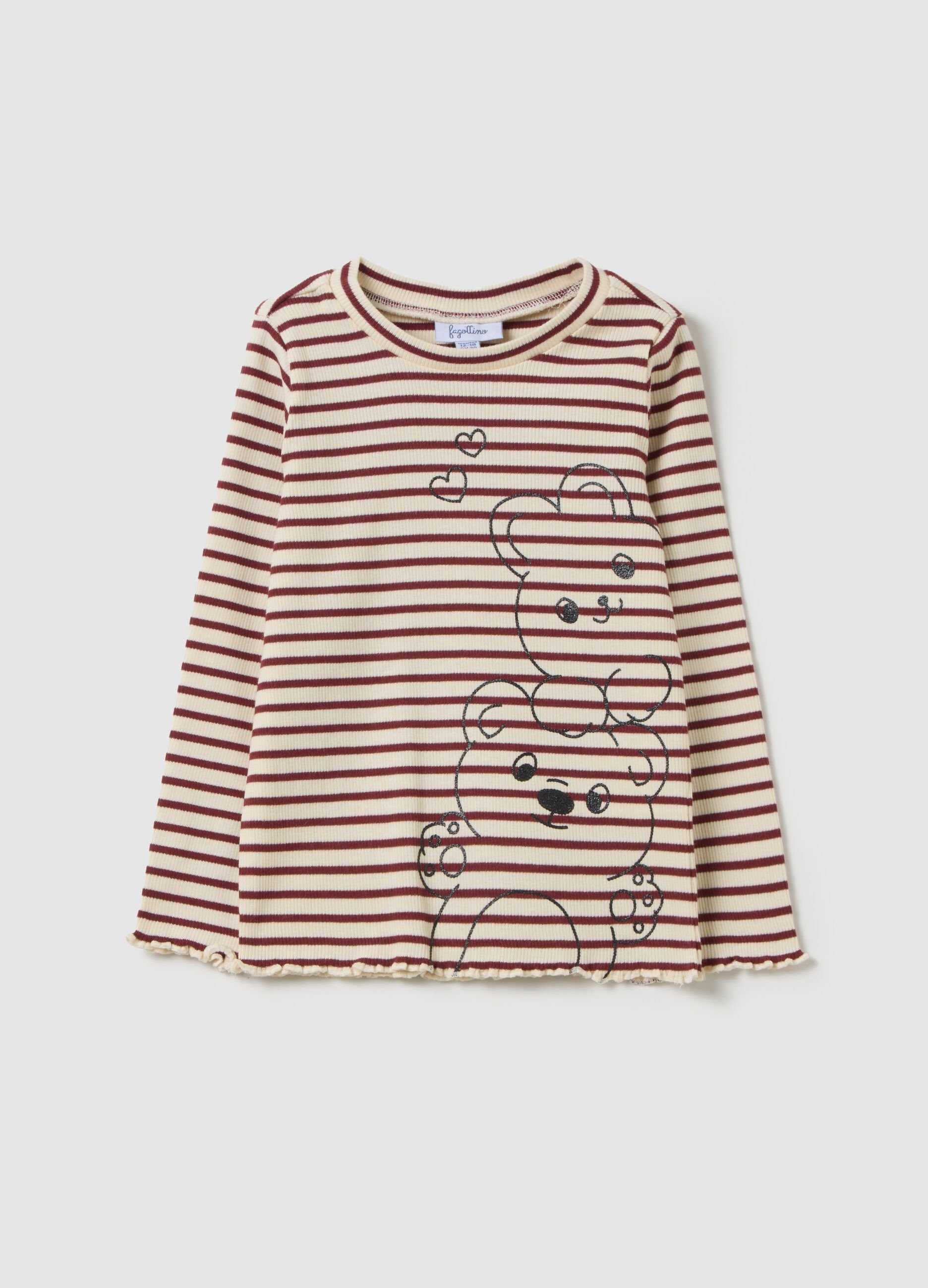 Striped stretch cotton baby bear T-shirt