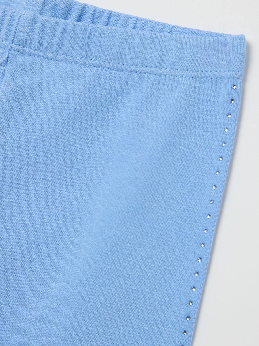 Light blue three-quarter stretch leggings with diamantés_2
