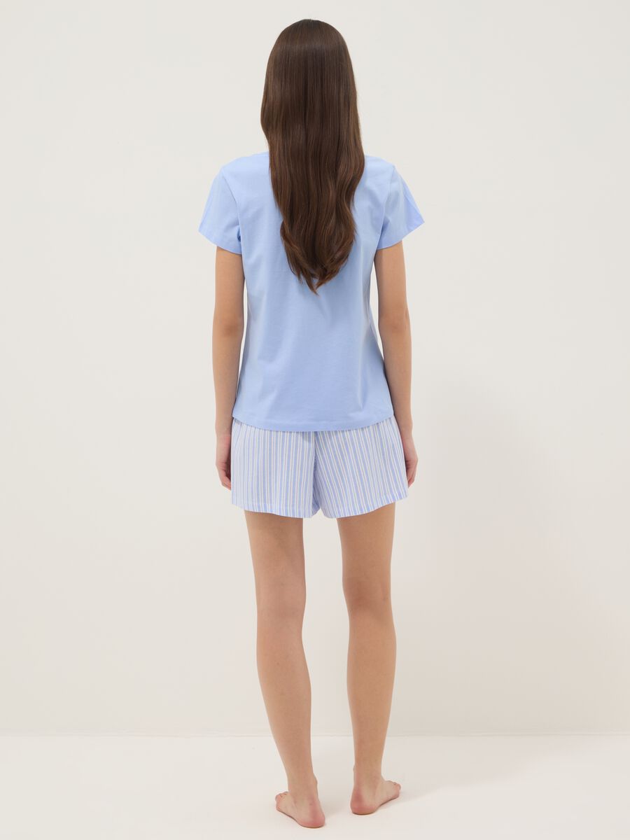 Pigiama corto in puro cotone azzurro regular fit_2