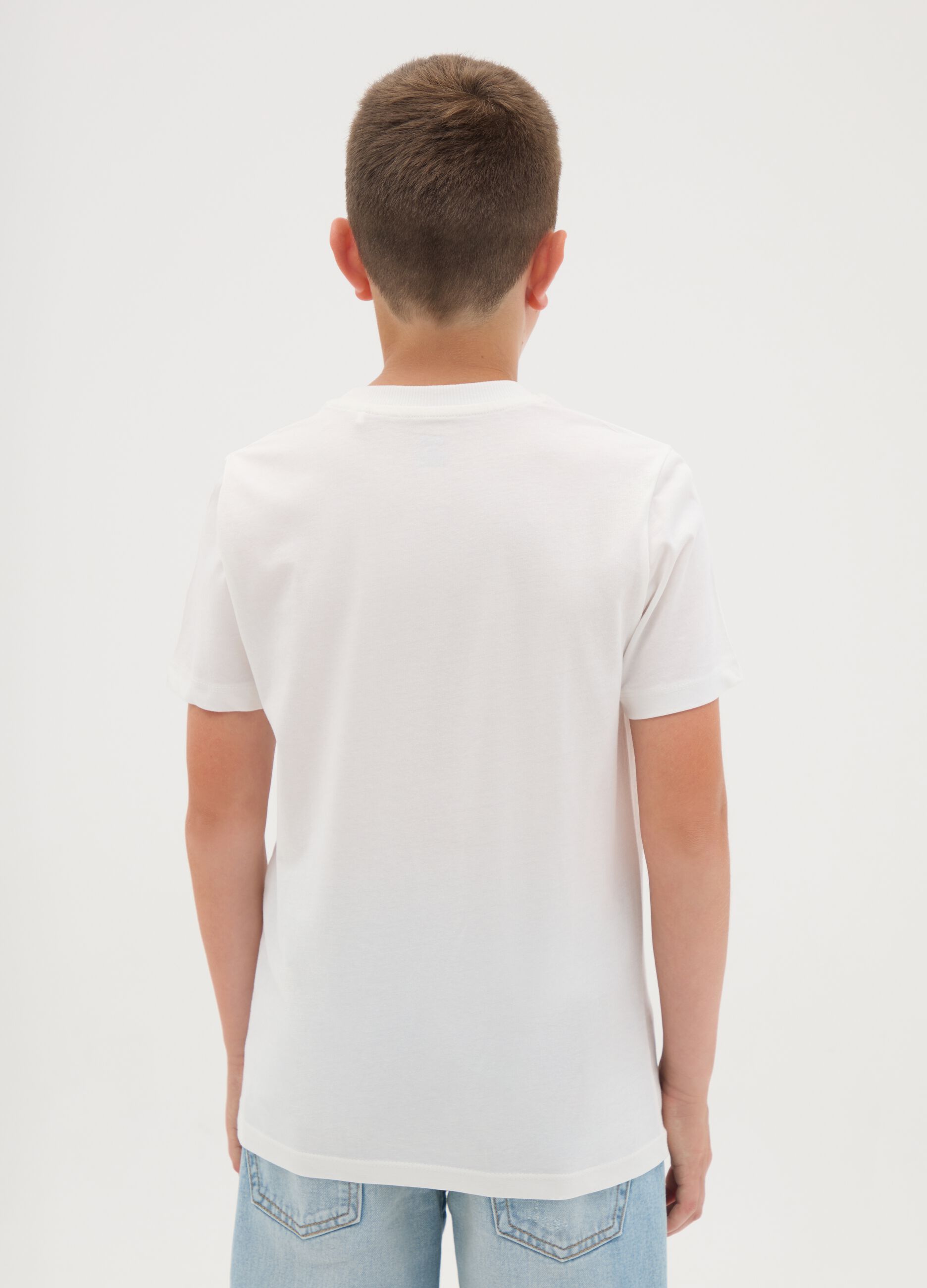 Boys' white pure cotton regular fit T-shirt