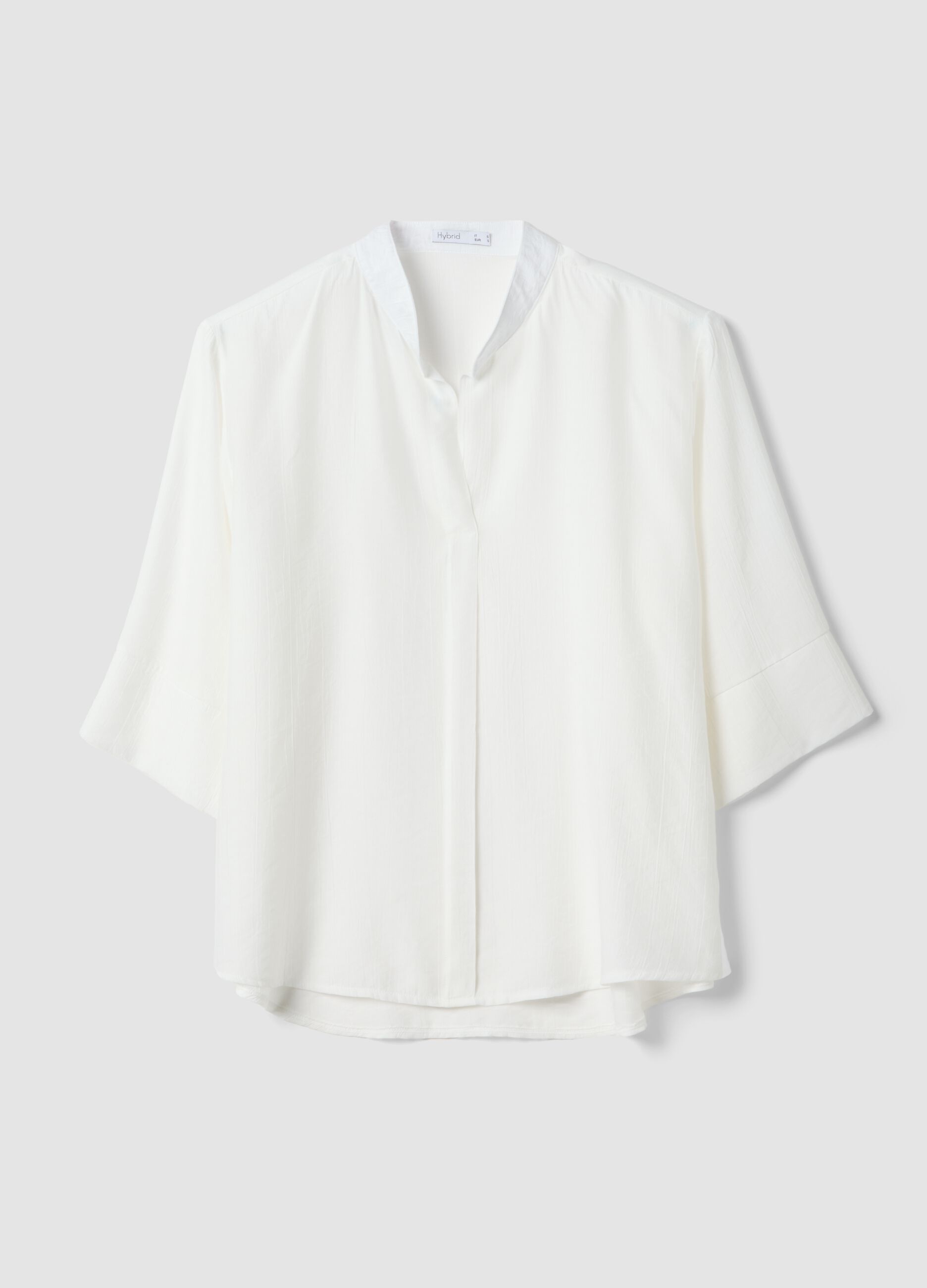 White viscose-blend blouse, regular fit, with Mandarin collar
