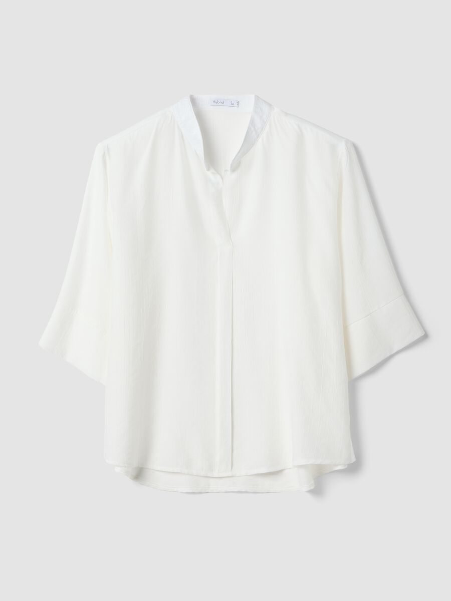 White viscose-blend blouse, regular fit, with Mandarin collar_4