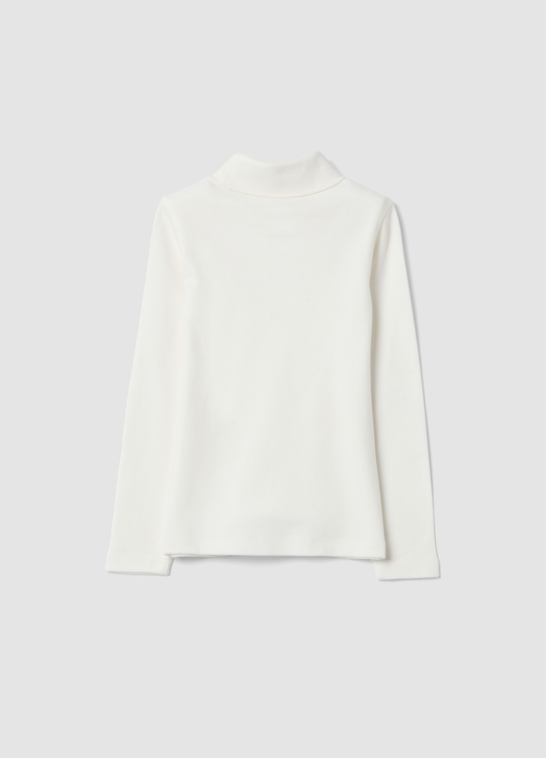White pure cotton turtleneck T-shirt, regular fit