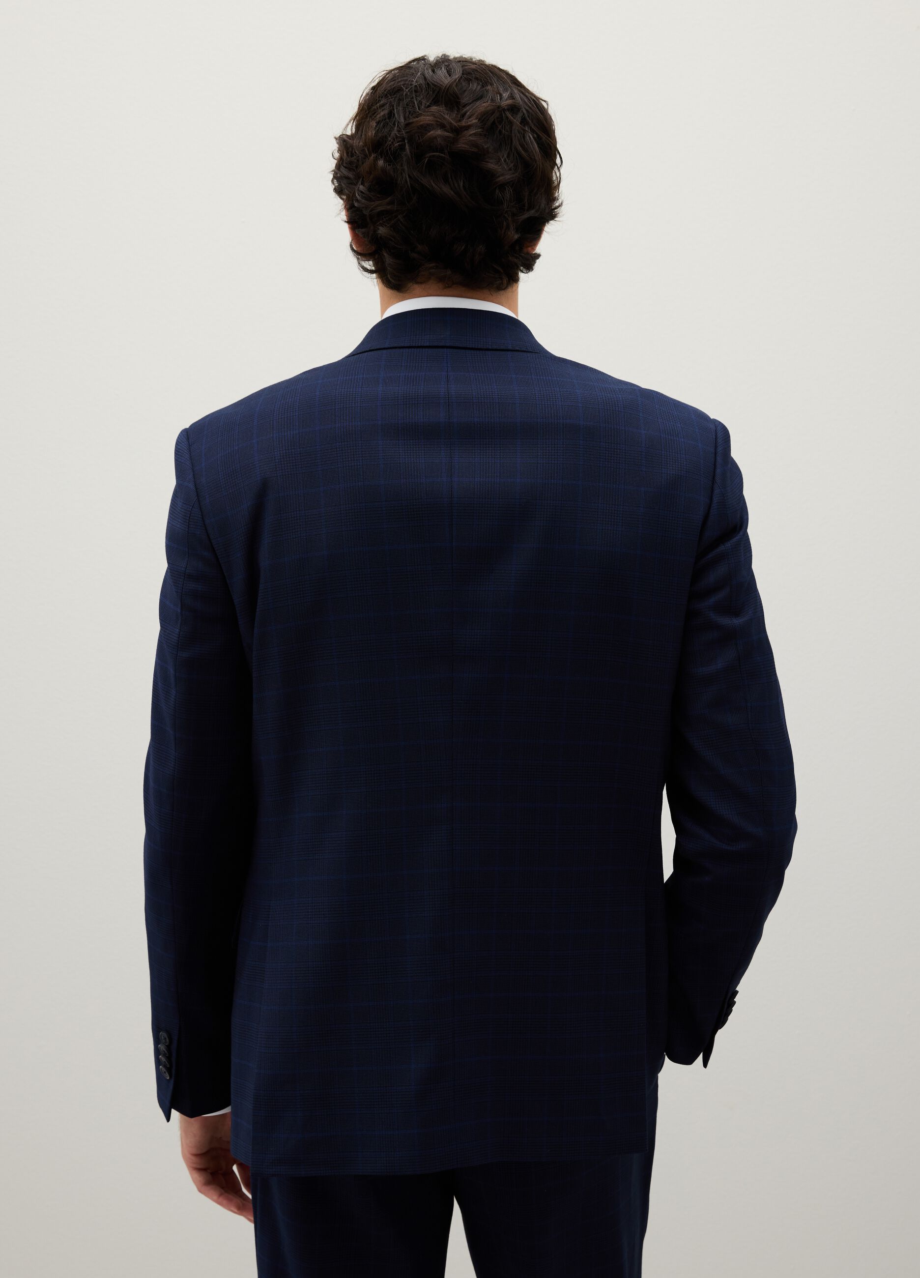 Regular fit blue stretch fabric blazer