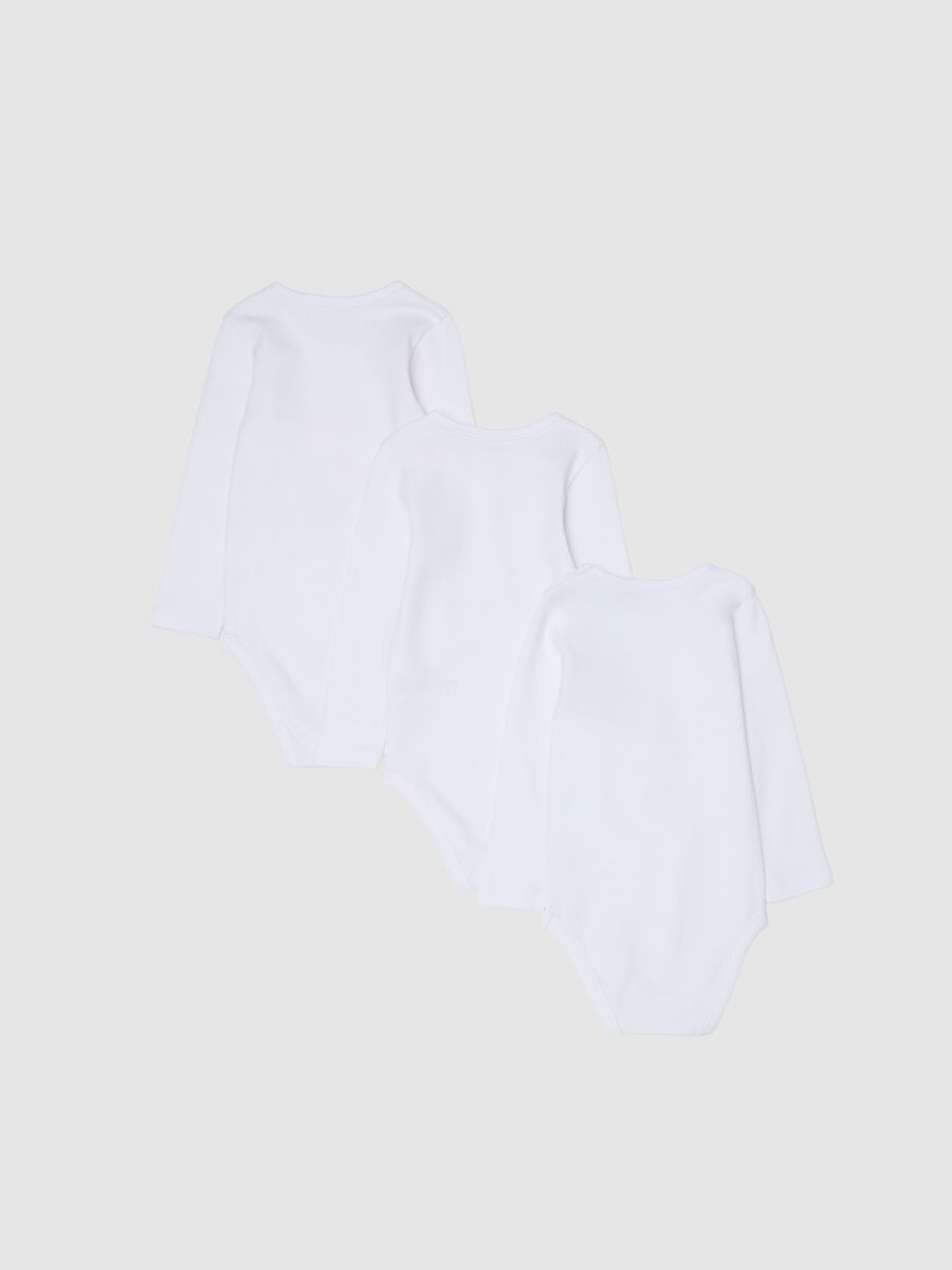 Newborn white cotton long sleeve bodysuit tripack_1