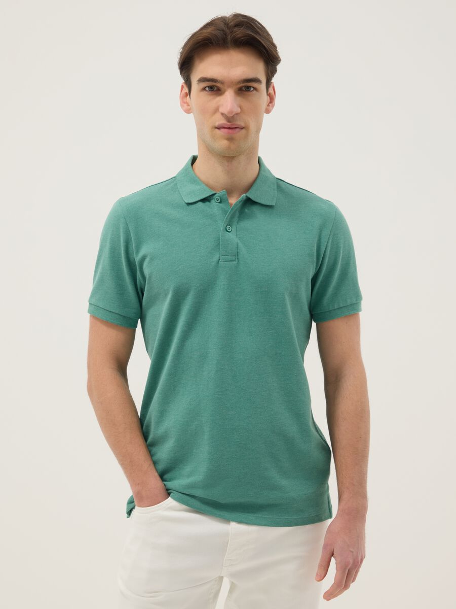 Green pure cotton short-sleeve polo shirt, regular fit_0