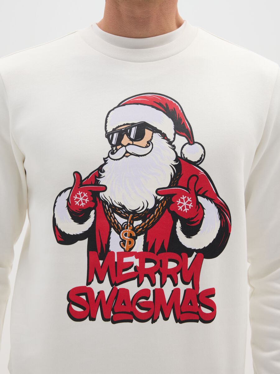 Felpa bianca in misto cotone regular fit con stampa natalizia_3