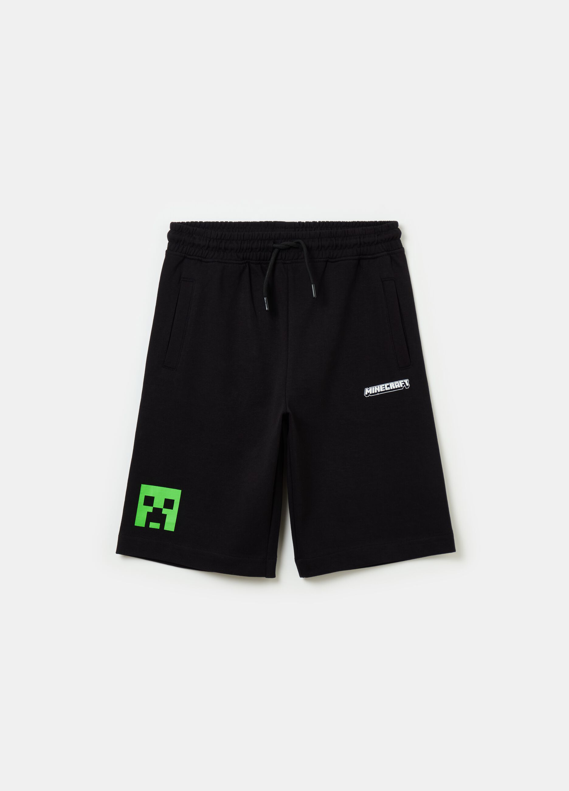 Bermuda shorts with drawstring and Minecraft print
