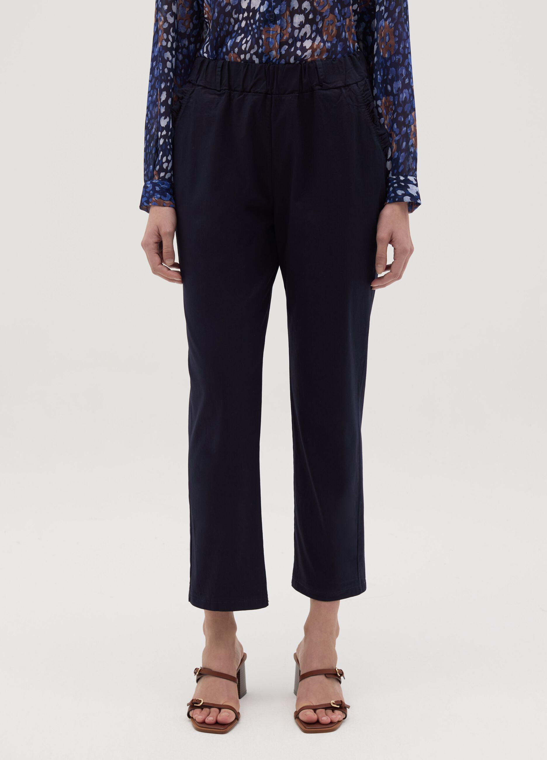 Stretch cotton trousers with drawstring