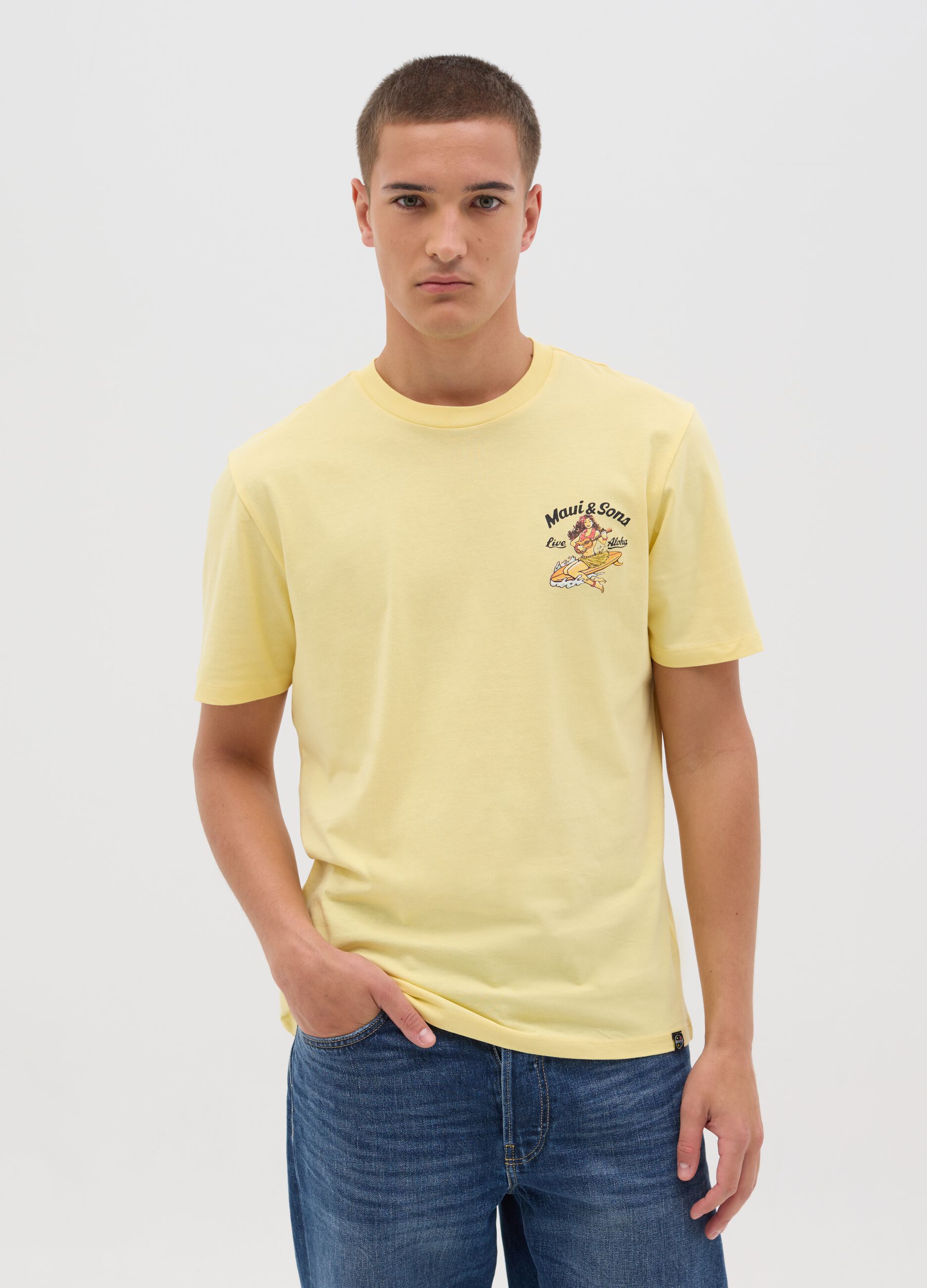 Men's Yellow T-Shirt with Maui & Sons Print