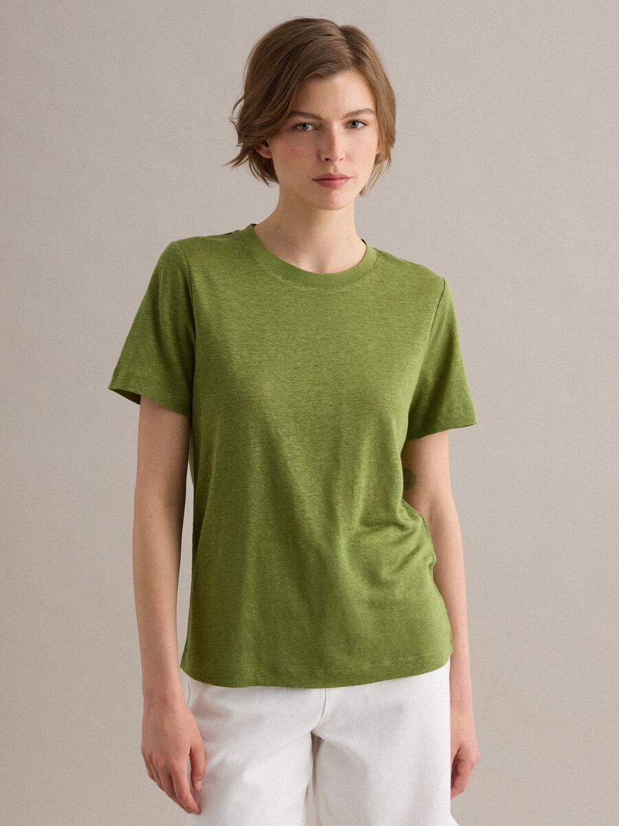 Green pure linen short-sleeve T-shirt, regular fit_1