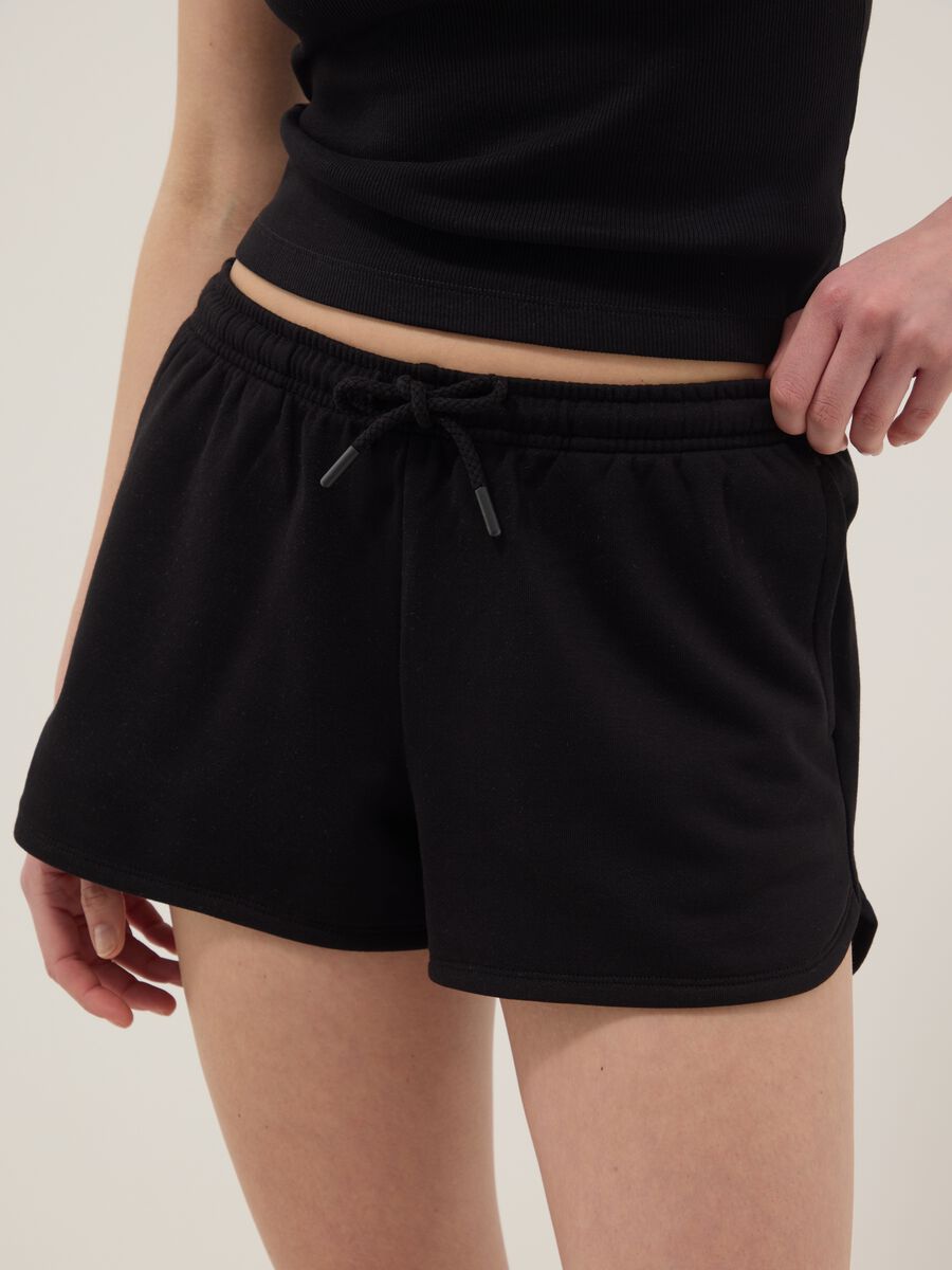 Shorts in misto cotone nero regular fit con coulisse_3