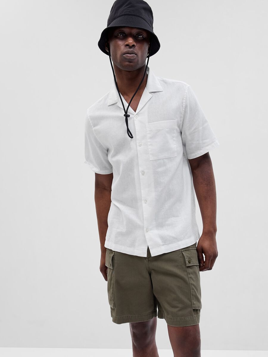 Linen and cotton short-sleeved shirt._0
