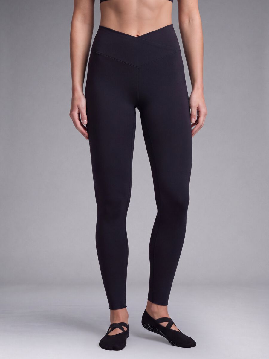 Leggings slim neri in tessuto elasticizzato a vita regular ALTAVIA STUDIO_2