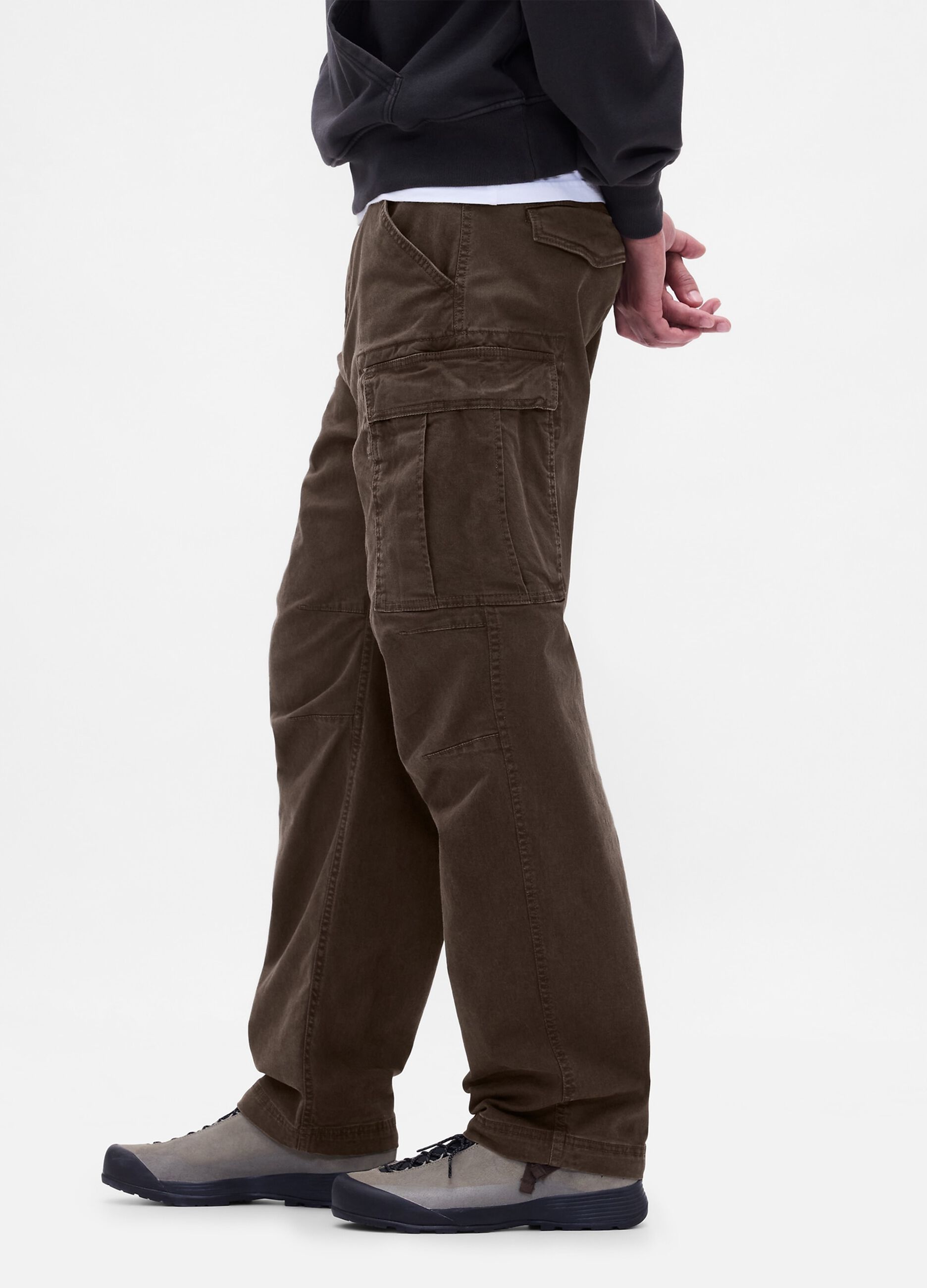 Brown Stretch Cotton Cargo Trousers