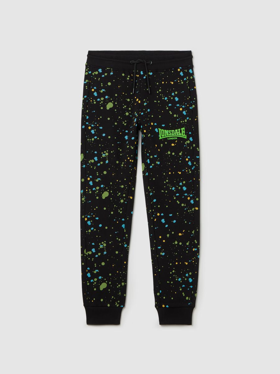 Joggers with drawstring and logo and paint splashes print_0