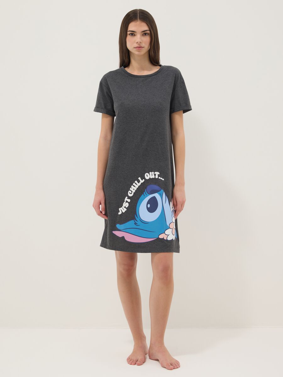Grey pure cotton nightdress with Stitch print_0
