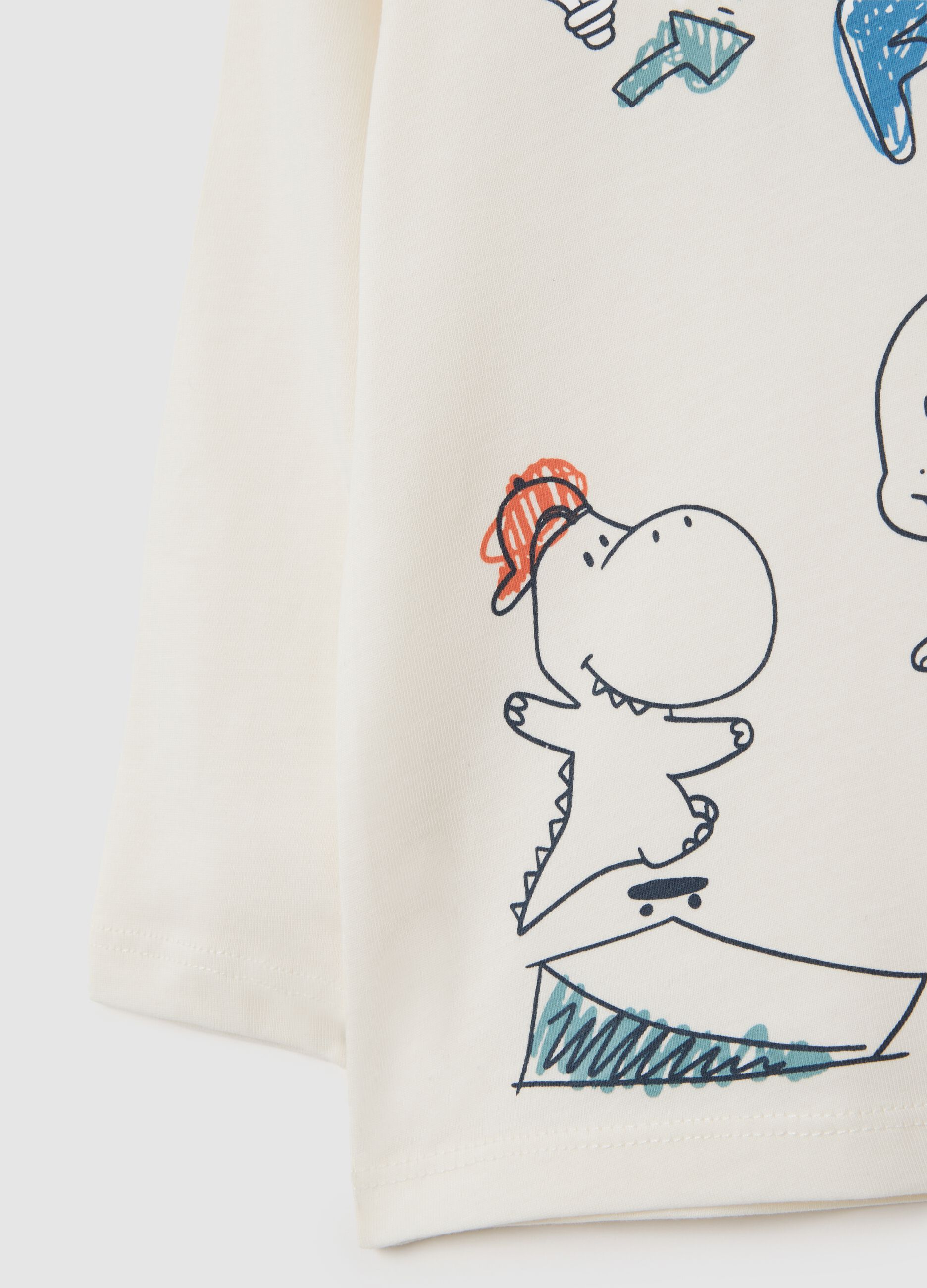 White pure cotton children's regular fit t-shirt with dinosaurs