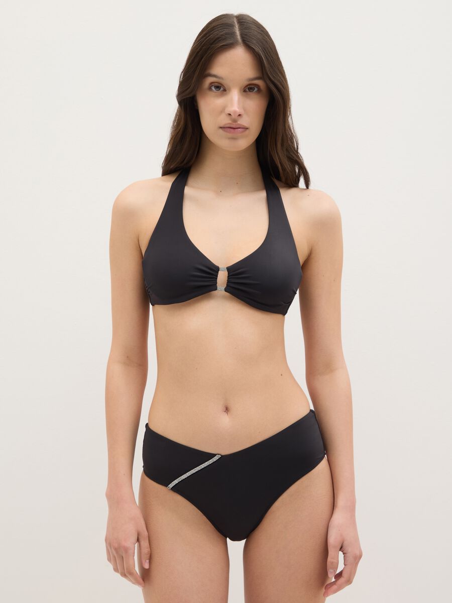Women’s bikini top in stretch black fabric with diamanté details_0