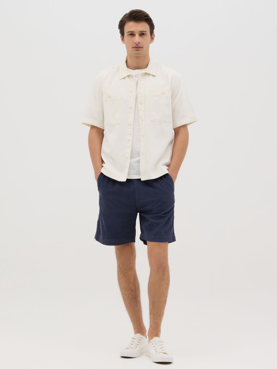 Men's blue regular fit pure cotton shorts with elastic drawstring_0