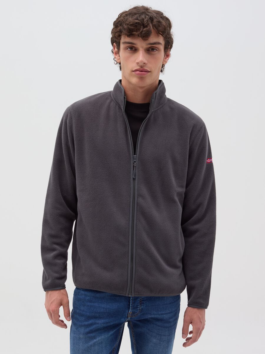 Full-zip sweatshirt in fleece with patch_0