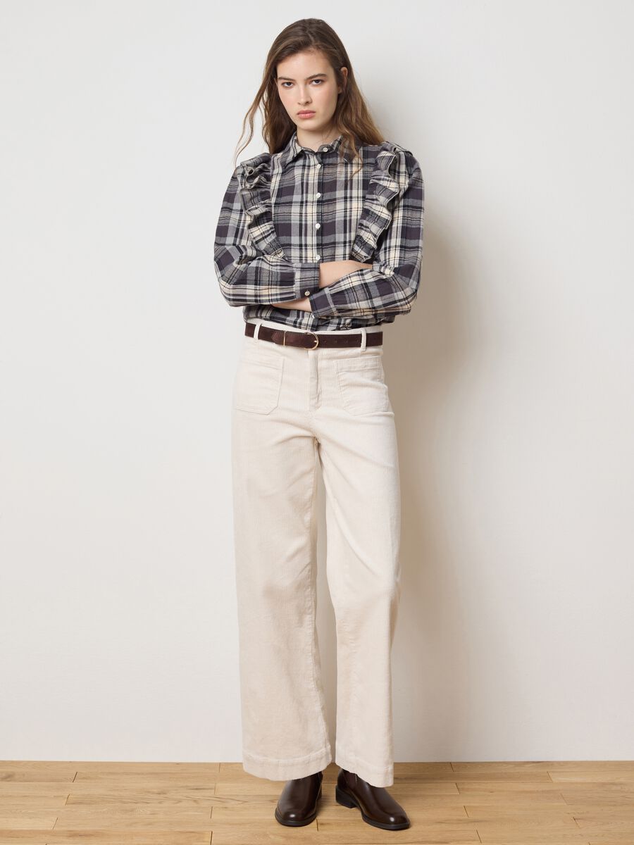 Beige stretch cotton straight fit trousers_0