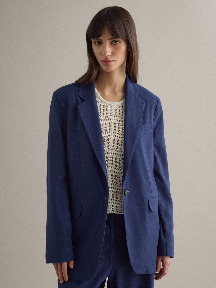 Regular Fit Blue Viscose Linen Blend Blazer_1