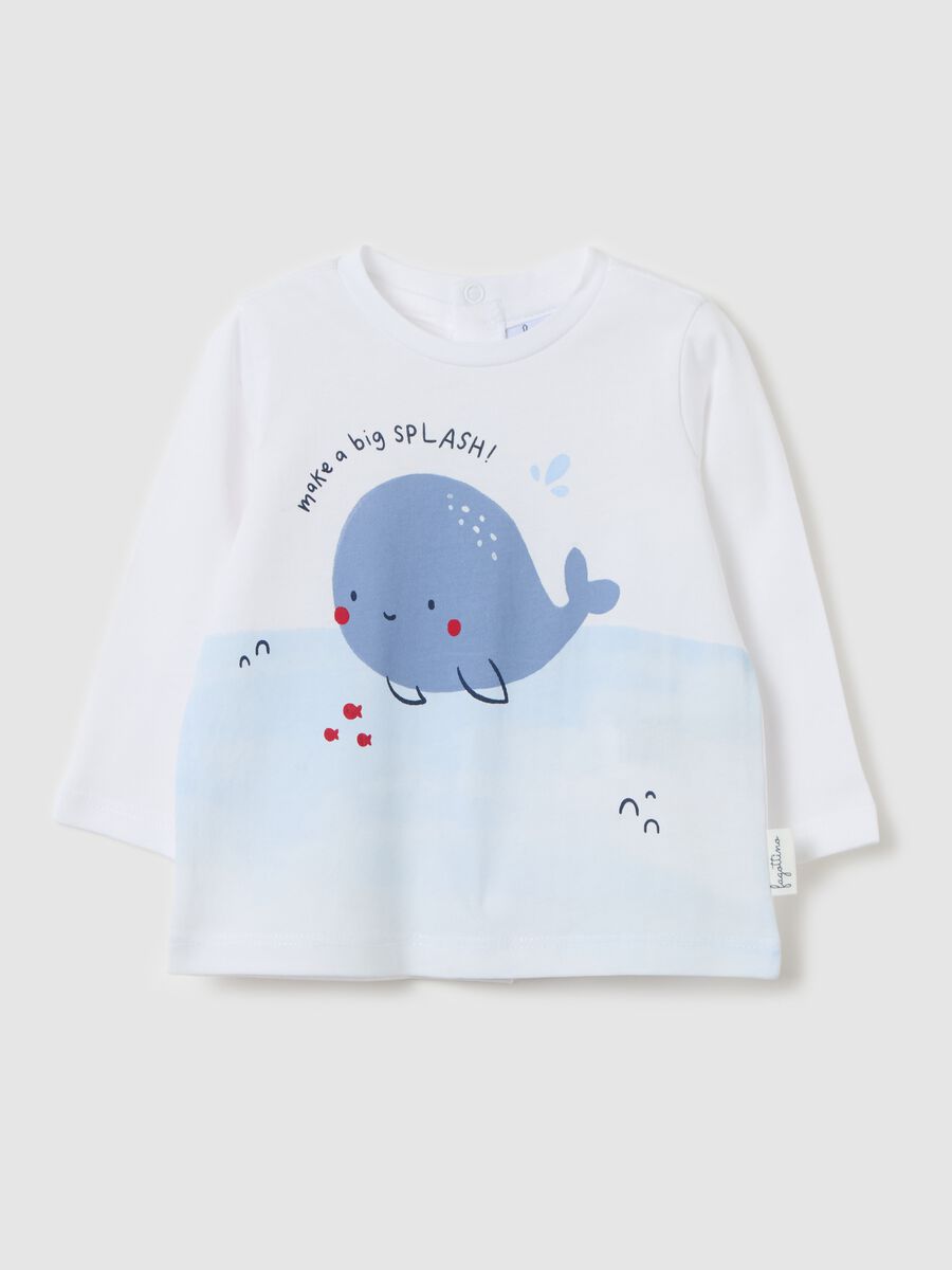 Long-sleeved cotton T-shirt with whale print_0