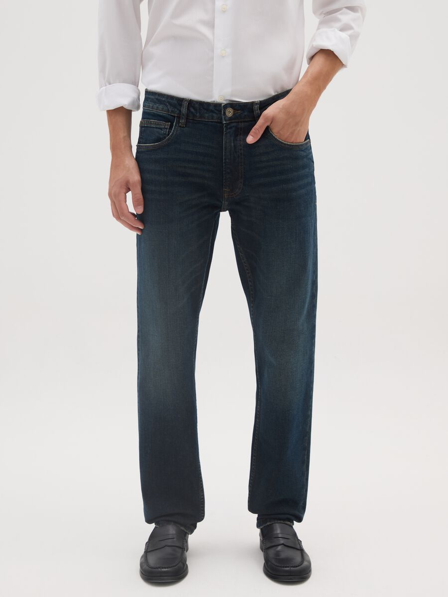 Jeans denim in cotone blu slim fit_1