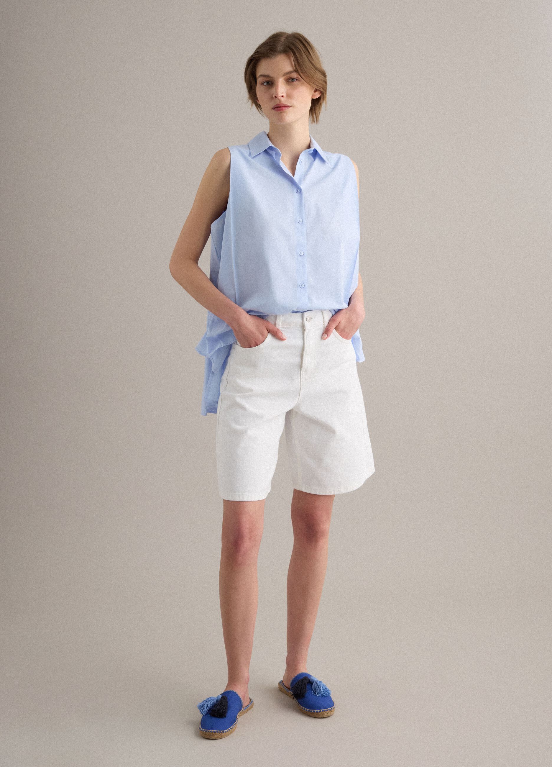 White pure cotton denim shorts