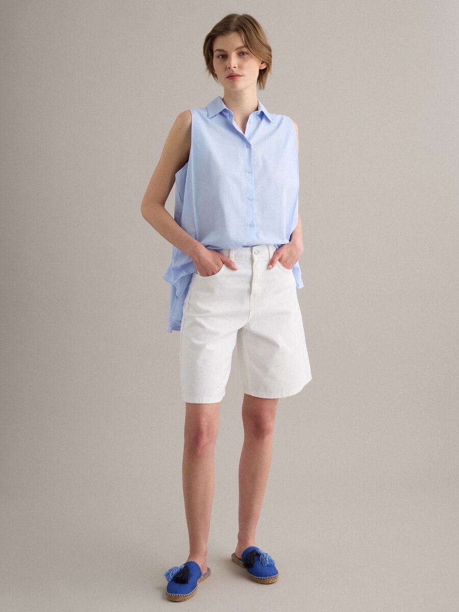 White pure cotton denim shorts_0