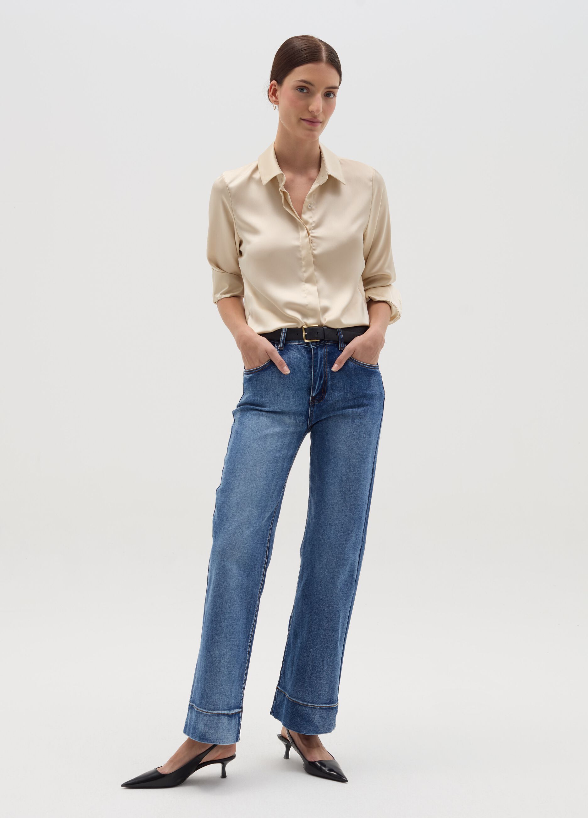 Solid colour satin shirt