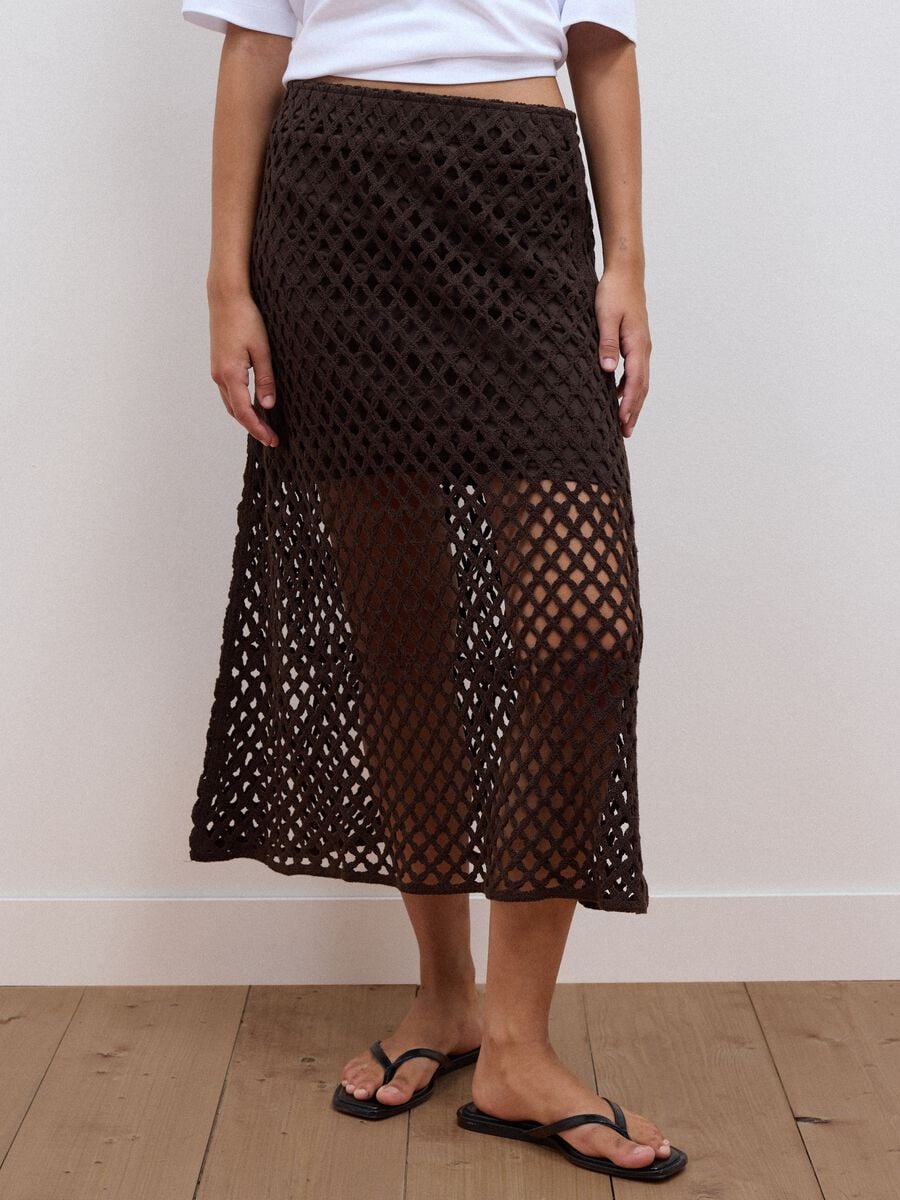 Gonna marrone in misto cotone in crochet_1