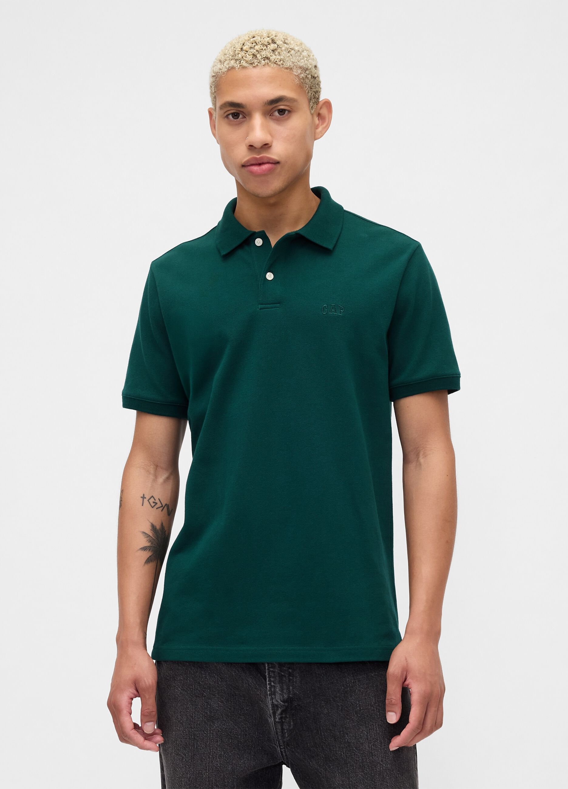 Green short-sleeve stretch polo shirt