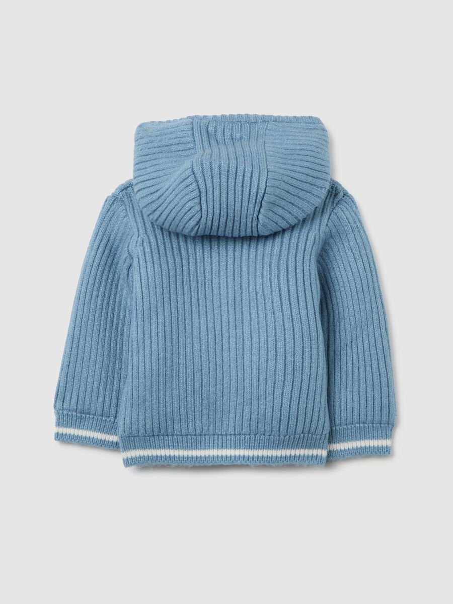 Blue baby hooded jacket with regular fit and striped pattern_1
