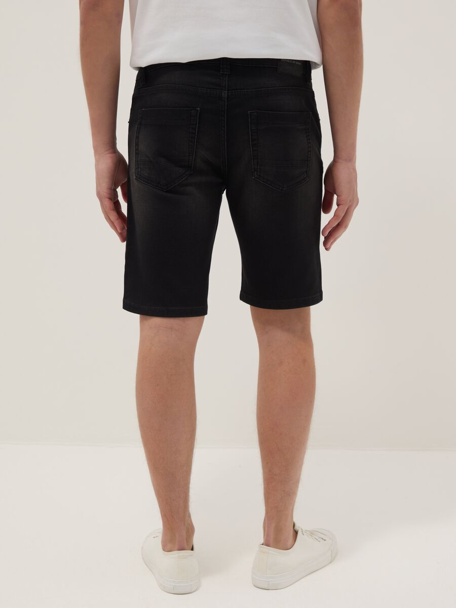 Slim fit black stretch denim cotton blend shorts_2