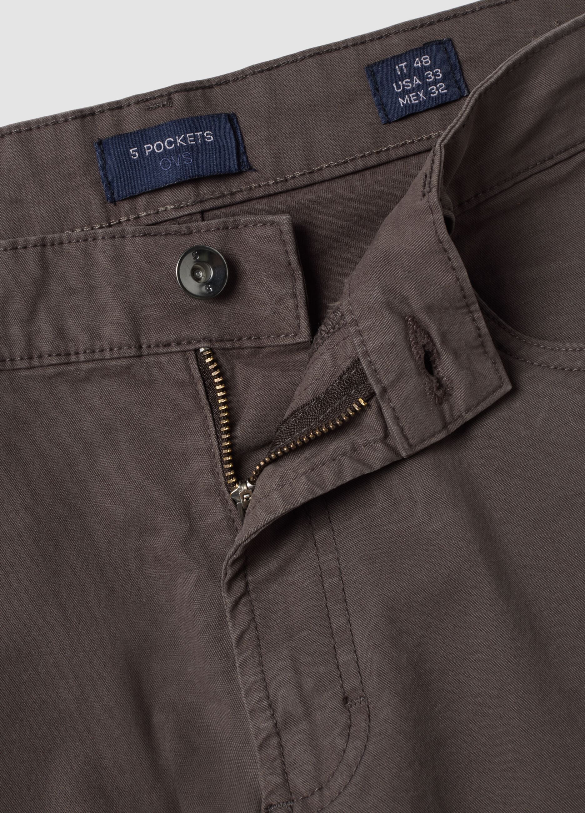 Brown regular-fit stretch cotton twill trousers