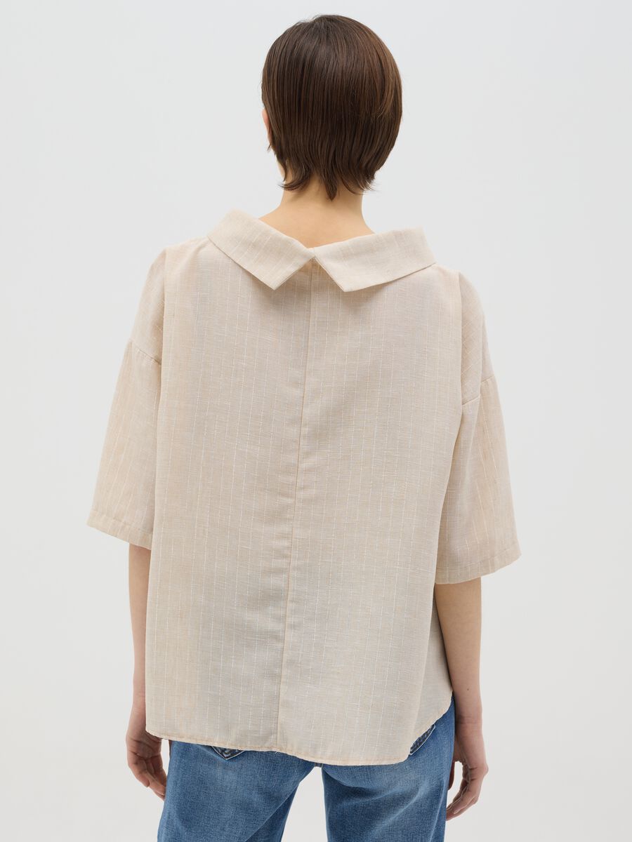 Beige pinstriped top in lurex with cowl neck_2