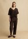 Maglia in misto lyocell e lino marrone oversize fit con scollo a V_1